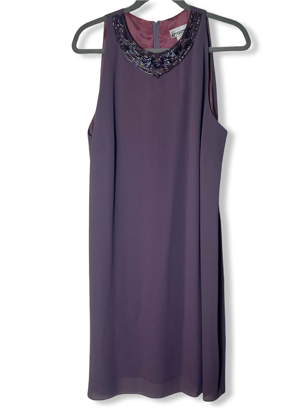After Dark Vintage 90s Beaded Collar Shift Cocktail Dress Dusty Purple Sz. 18W